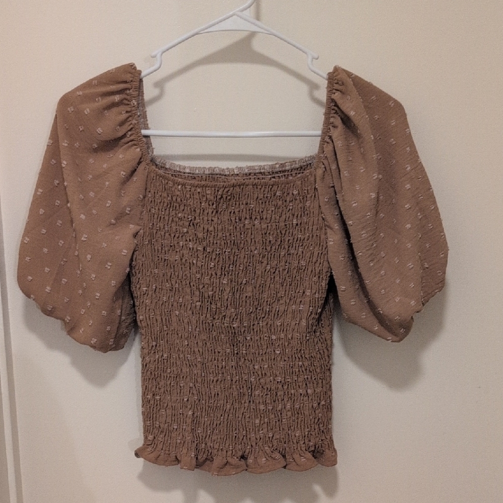 Women's Brown Puff Sleeve Top
